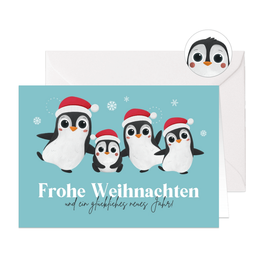 Weihnachtskarte lustige Pinguinfamilie - Karteneindruck
