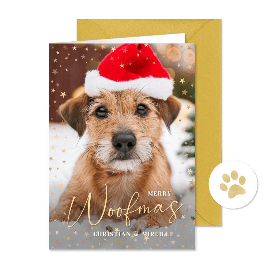 Weihnachtskarte lustiger Hund mit Weihnachtsmütze - Karteneindruck
