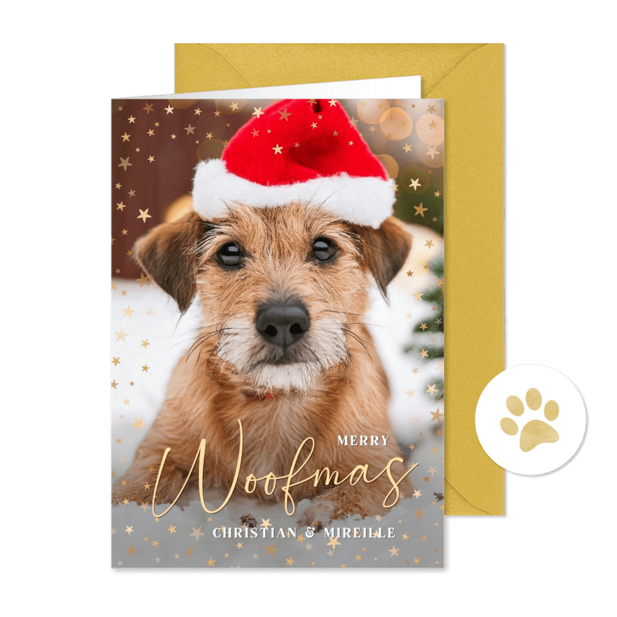 Weihnachtskarte lustiger Hund mit Weihnachtsmütze - Karteneindruck