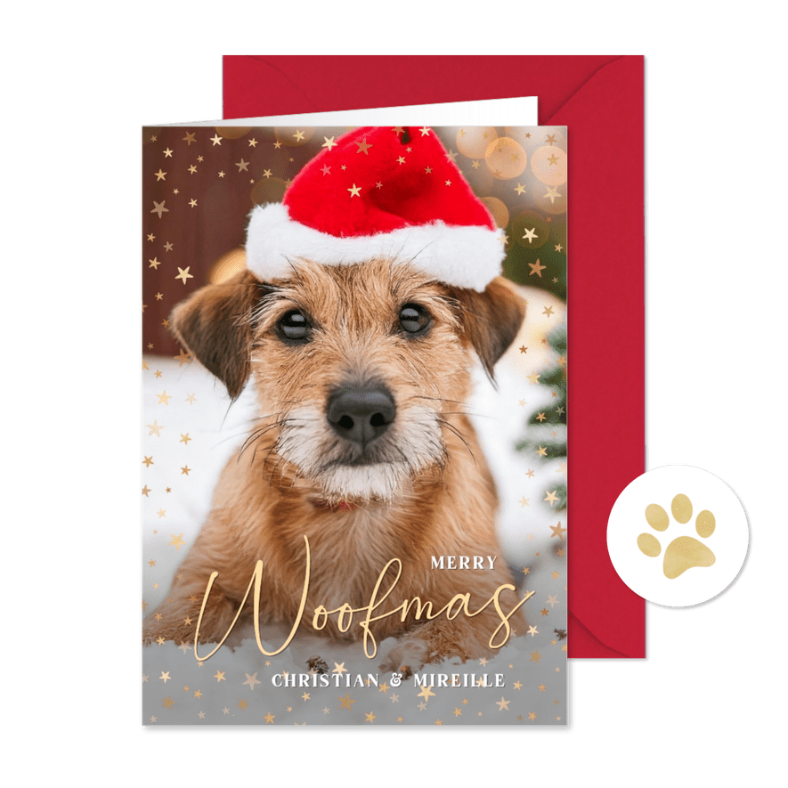 Weihnachtskarte lustiger Hund mit Weihnachtsmütze - Kartenvorschau
