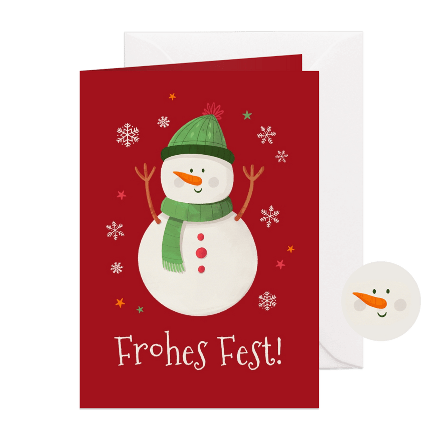 Weihnachtskarte lustiger Schneemann grüne Mütze - Karteneindruck
