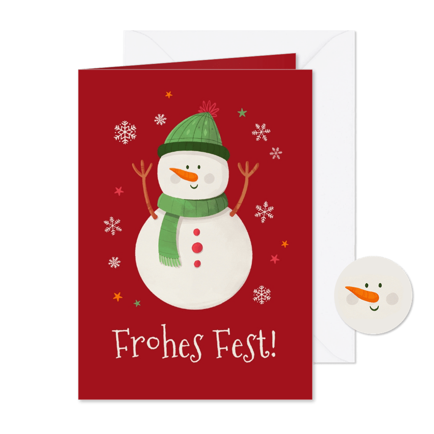 Weihnachtskarte lustiger Schneemann grüne Mütze - Karteneindruck