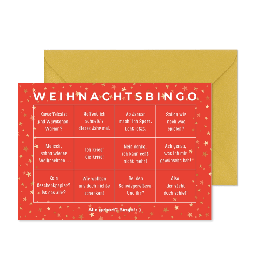 Weihnachtskarte lustiges Weihnachtsbingo - Karteneindruck