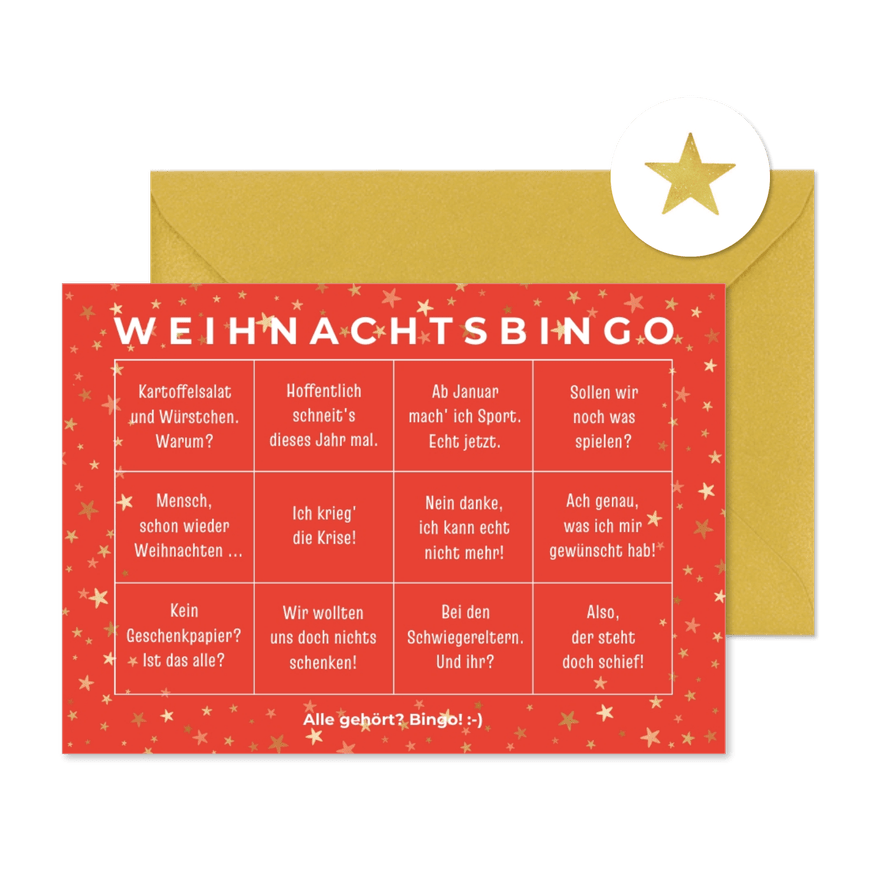 Weihnachtskarte lustiges Weihnachtsbingo - Karteneindruck
