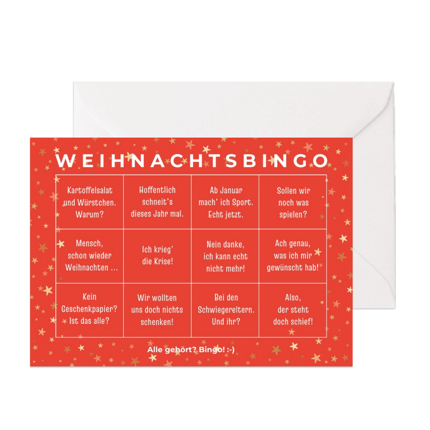 Weihnachtskarte lustiges Weihnachtsbingo - Karteneindruck
