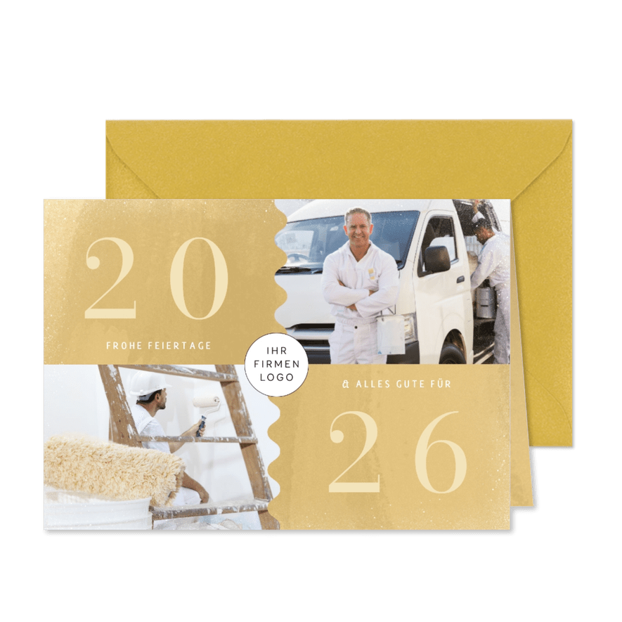 Weihnachtskarte Malerbetrieb Fotos & große Jahreszahl - Karteneindruck