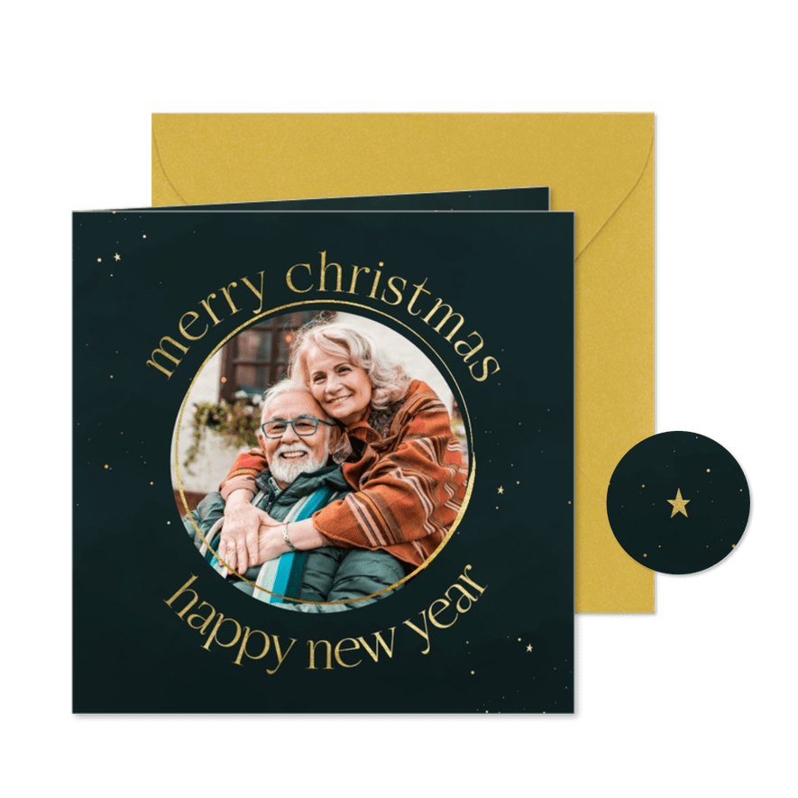 Weihnachtskarte 'Merry Christmas' rundes Foto - Karteneindruck