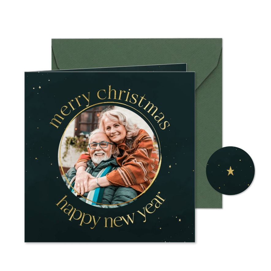 Weihnachtskarte 'Merry Christmas' rundes Foto - Karteneindruck