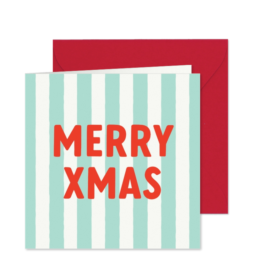 Weihnachtskarte 'Merry XMas' mintgrün gestreift - Karteneindruck
