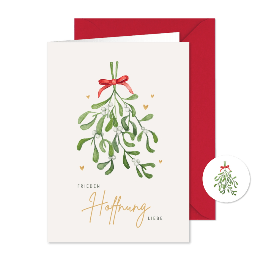 Weihnachtskarte Mistelzweig mit Schleife - Karteneindruck