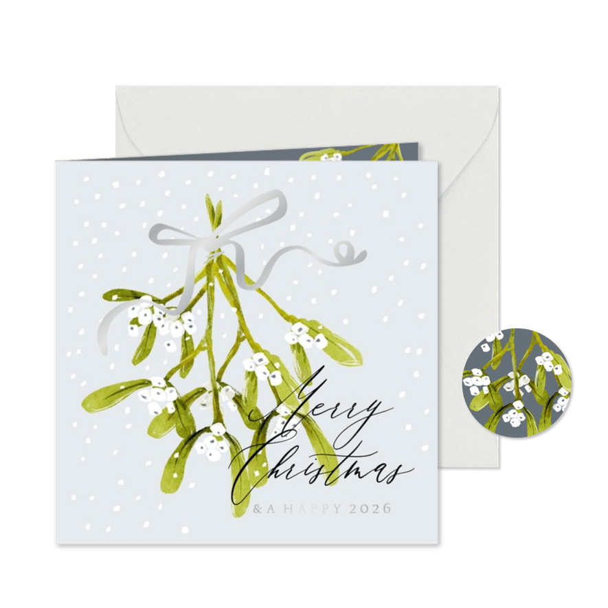 Weihnachtskarte Mistelzweig mit Schnee - Karteneindruck