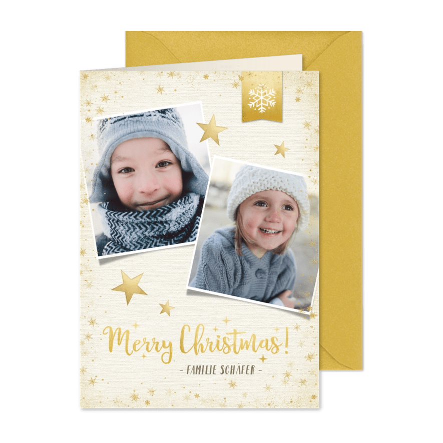 Weihnachtskarte mit 2 Fotos und Sternen - Karteneindruck