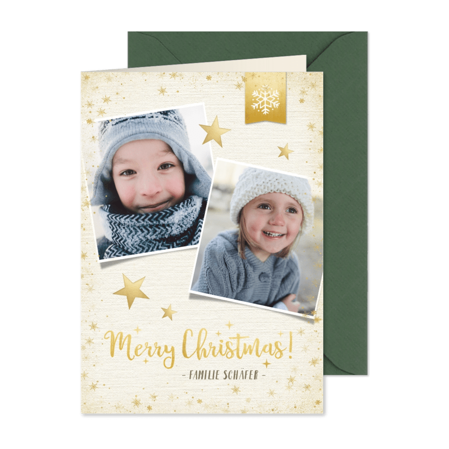 Weihnachtskarte mit 2 Fotos und Sternen - Karteneindruck