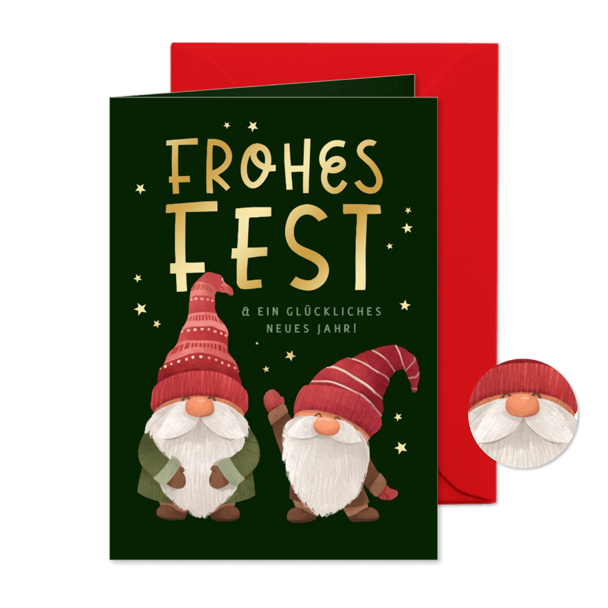 Weihnachtskarte mit 2 Weihnachtswichteln Frohes Fest - Karteneindruck
