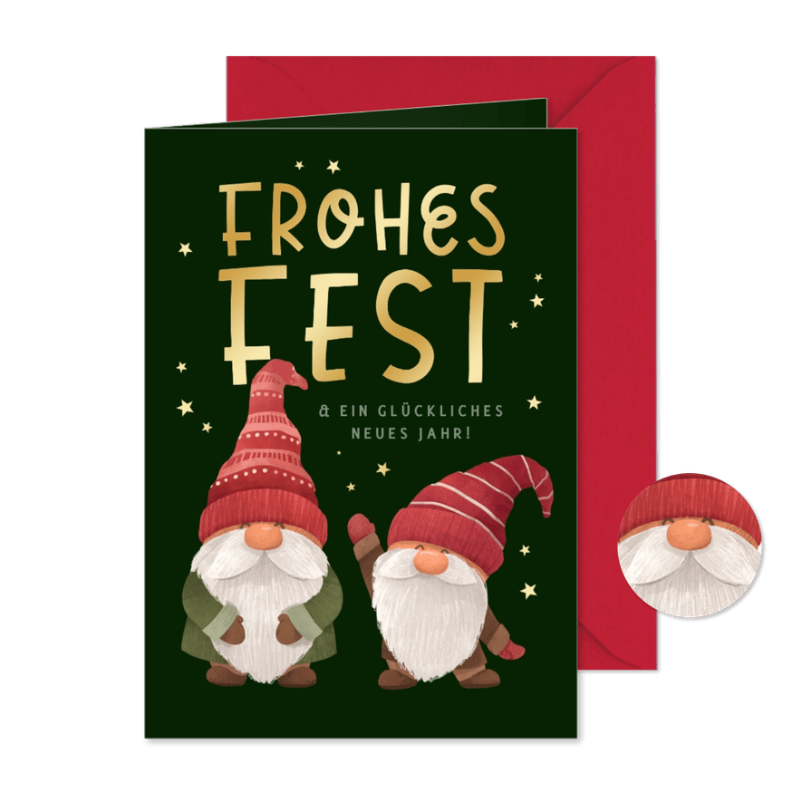 Weihnachtskarte mit 2 Weihnachtswichteln Frohes Fest - Karteneindruck