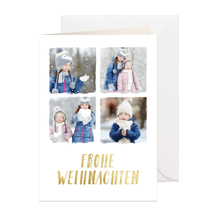 Weihnachtskarte mit 4 Fotos & Frohe Weihnachten in Goldlook - Karteneindruck
