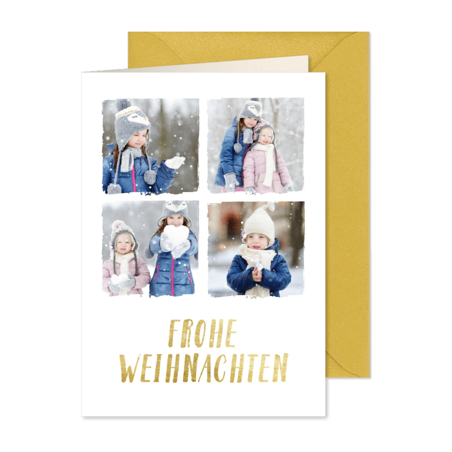 Weihnachtskarte mit 4 Fotos & Frohe Weihnachten in Goldlook - Kartenvorschau