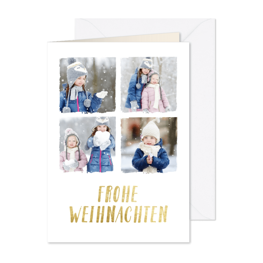 Weihnachtskarte mit 4 Fotos & Frohe Weihnachten in Goldlook - Karteneindruck