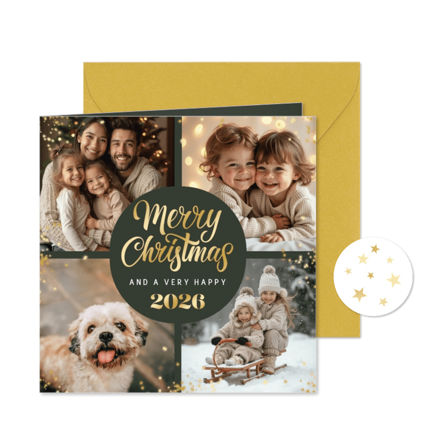 Weihnachtskarte mit 4 Fotos und 'Merry Christmas' - Karteneindruck