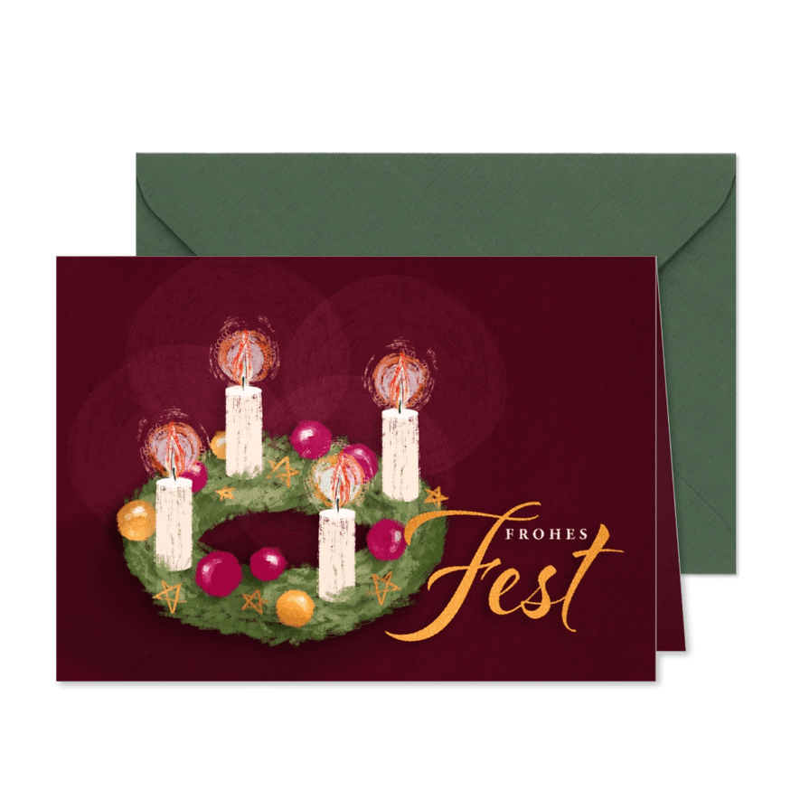 Weihnachtskarte mit Adventskranz klassisch - Karteneindruck