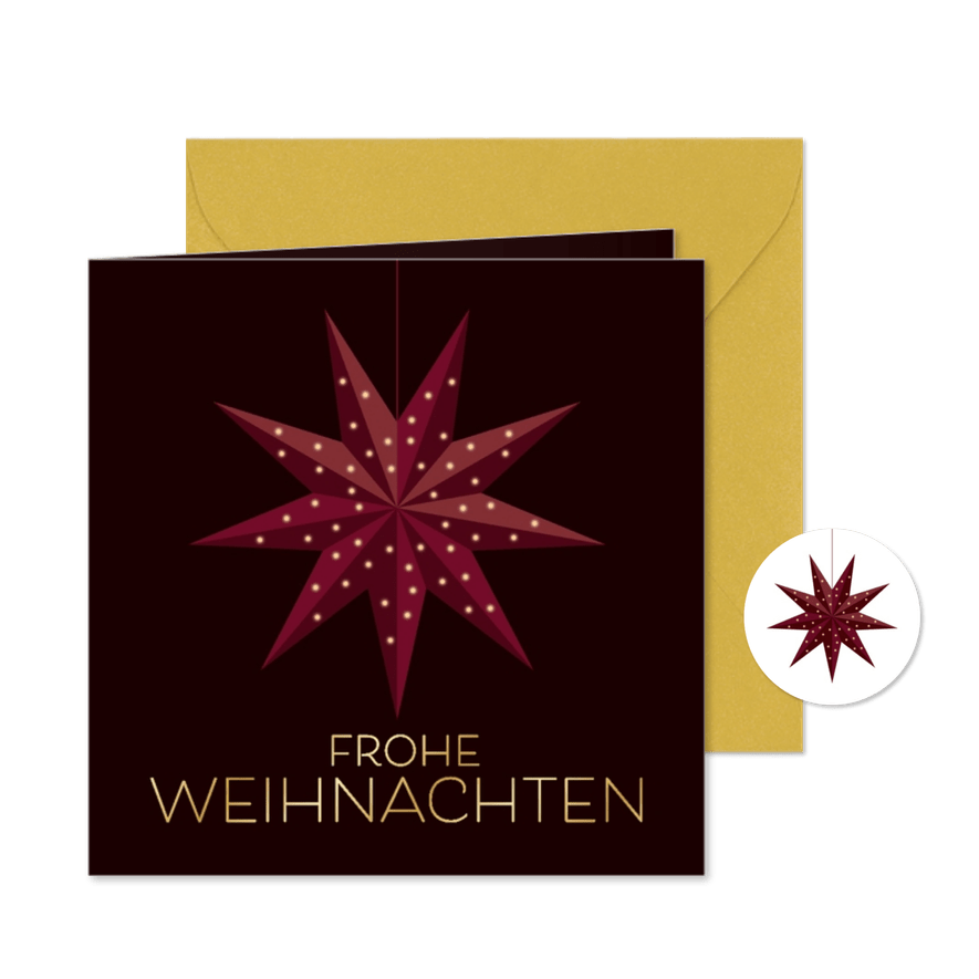 Weihnachtskarte mit Faltstern in Dunkelrot - Karteneindruck
