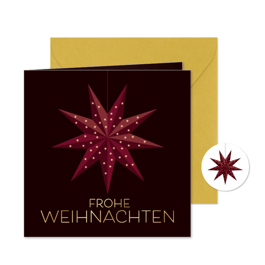 Weihnachtskarte mit Faltstern in Dunkelrot - Karteneindruck