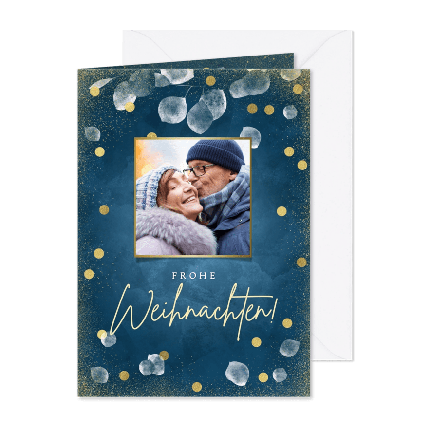 Weihnachtskarte mit Foto Blätter & Tupfen - Karteneindruck
