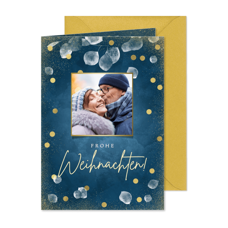 Weihnachtskarte mit Foto Blätter & Tupfen - Karteneindruck
