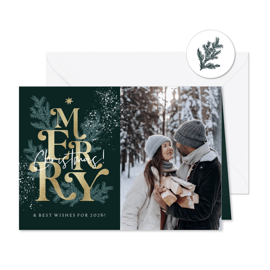 Weihnachtskarte mit Foto 'Merry Christmas' gold - Karteneindruck