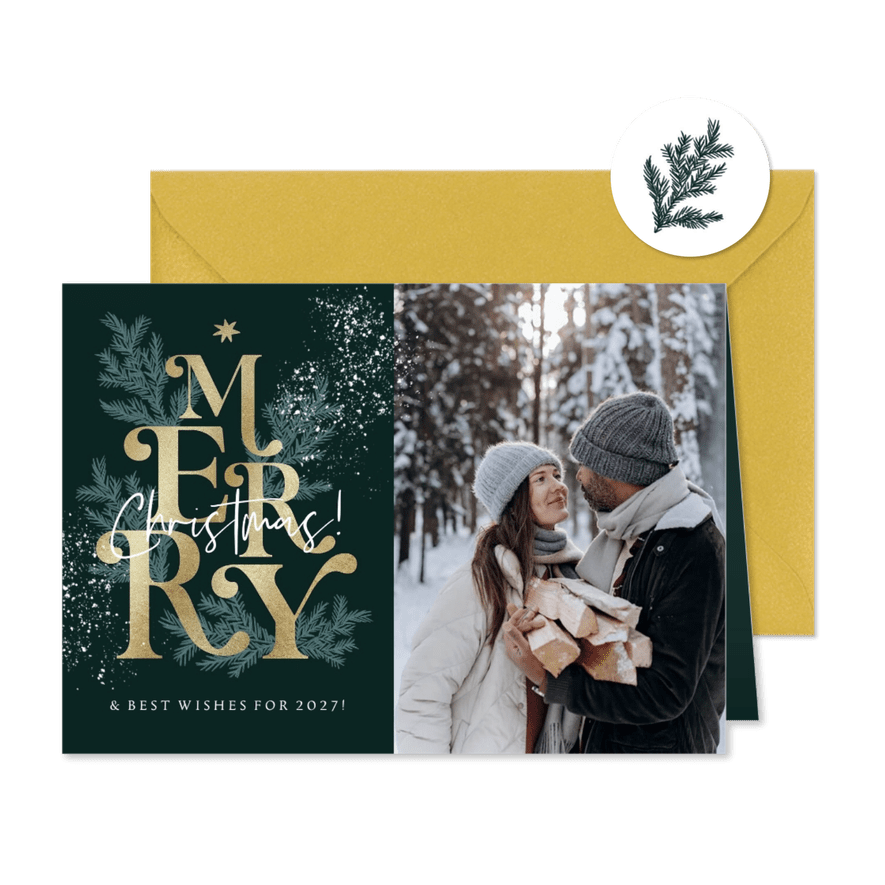 Weihnachtskarte mit Foto 'Merry Christmas' gold - Kartenvorschau
