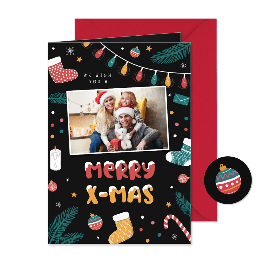 Weihnachtskarte mit Foto und fröhlichen Symbolen - Kartenvorschau