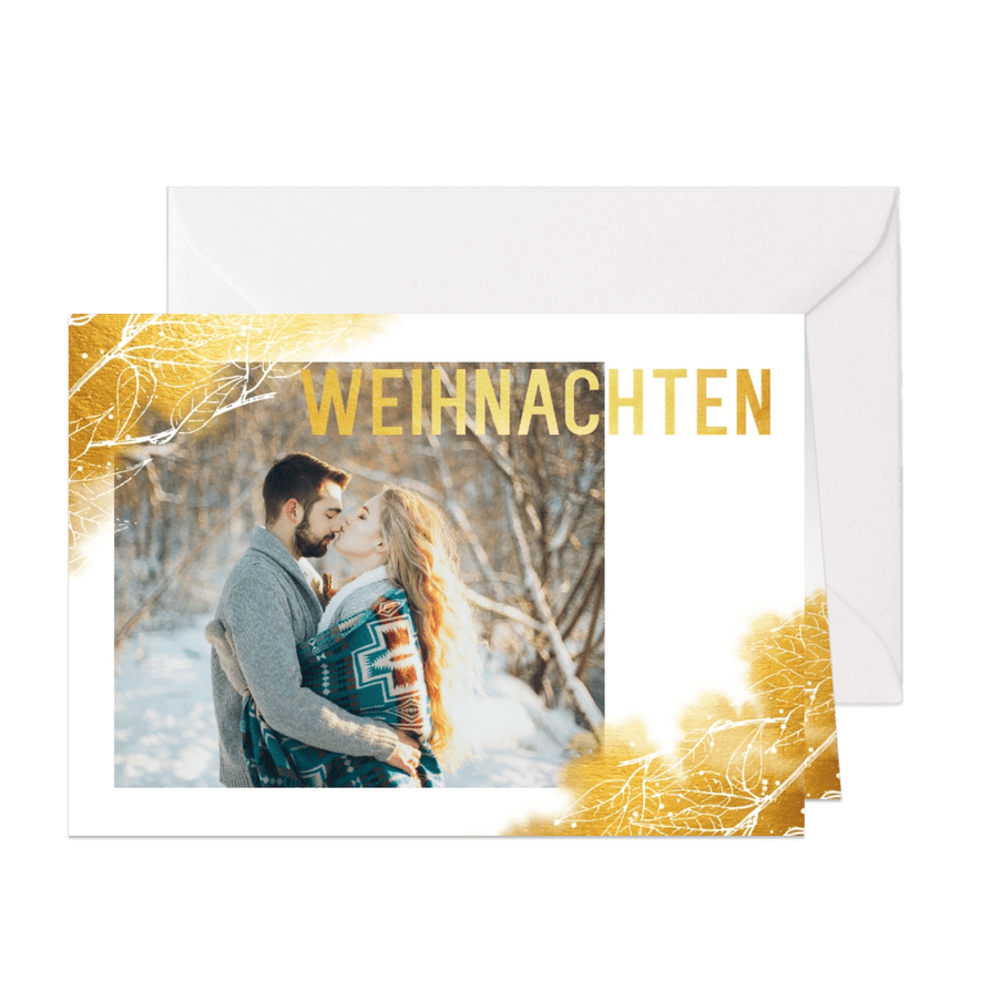 Weihnachtskarte mit Foto und goldenen Blättern - Karteneindruck
