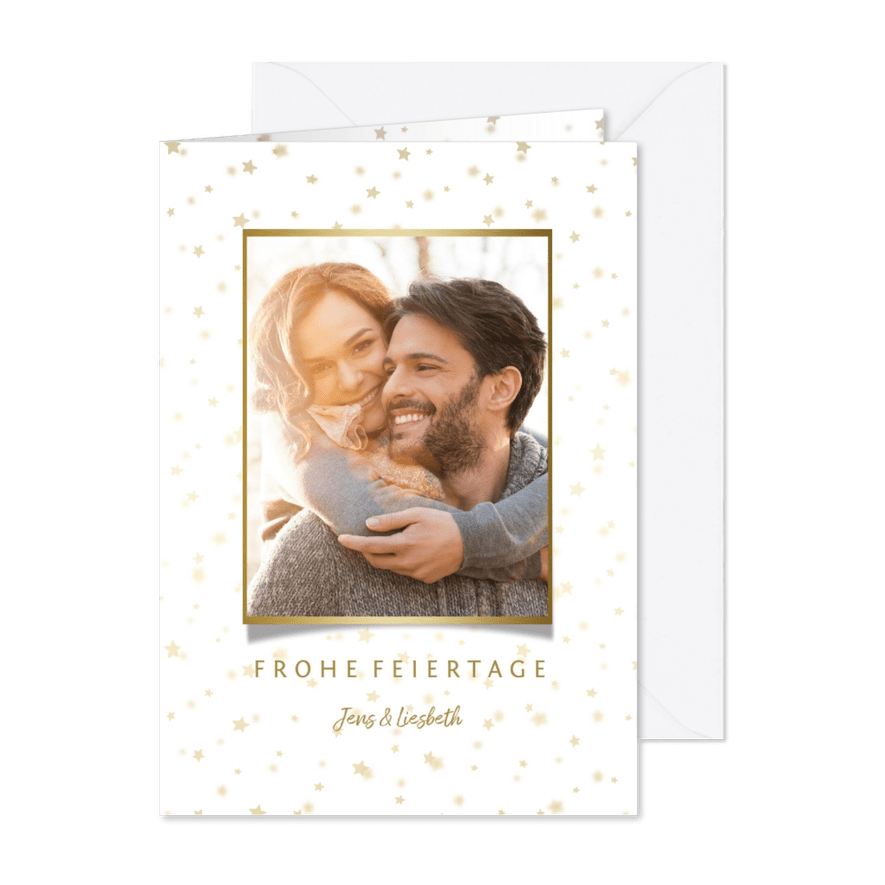 Weihnachtskarte mit Foto und goldenen Sternen - Karteneindruck
