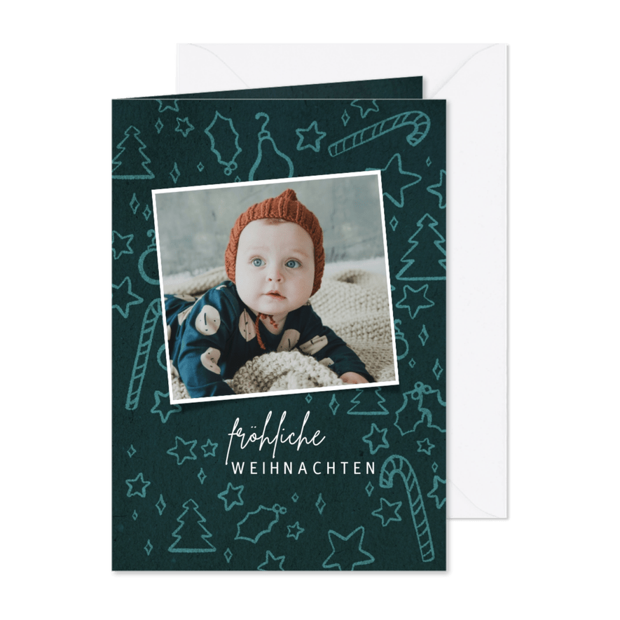 Weihnachtskarte mit Foto & niedlichen Illustrationen - Karteneindruck