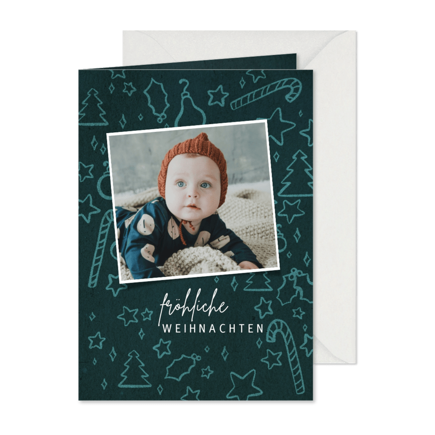 Weihnachtskarte mit Foto & niedlichen Illustrationen - Karteneindruck