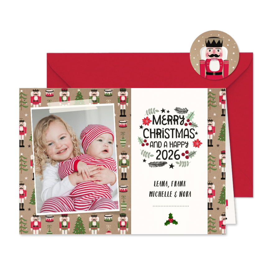 Weihnachtskarte mit Foto und Nussknacker Hintergrund - Karteneindruck
