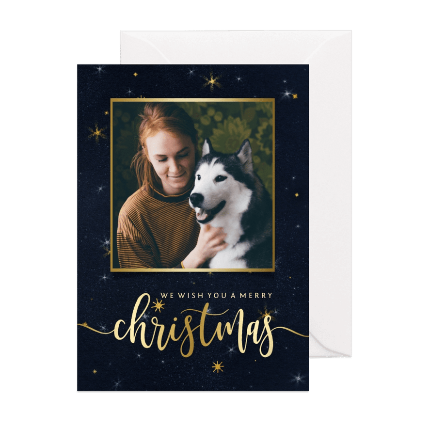 Weihnachtskarte mit Foto und Schrift in Goldlook - Karteneindruck
