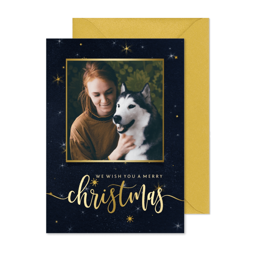 Weihnachtskarte mit Foto und Schrift in Goldlook - Karteneindruck