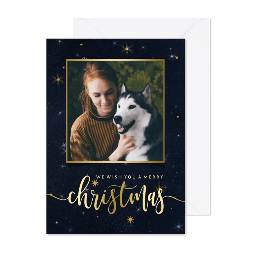 Weihnachtskarte mit Foto und Schrift in Goldlook - Karteneindruck
