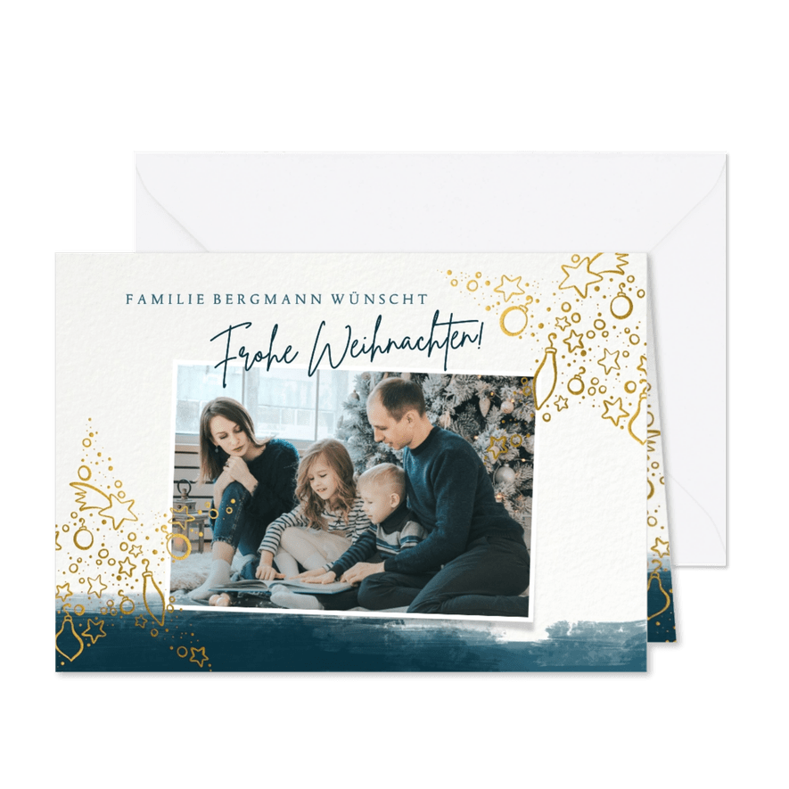 Weihnachtskarte mit Foto und Stern im Gold-Look - Karteneindruck
