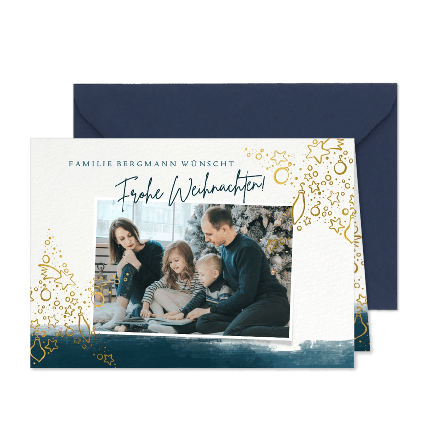 Weihnachtskarte mit Foto und Stern im Gold-Look - Karteneindruck
