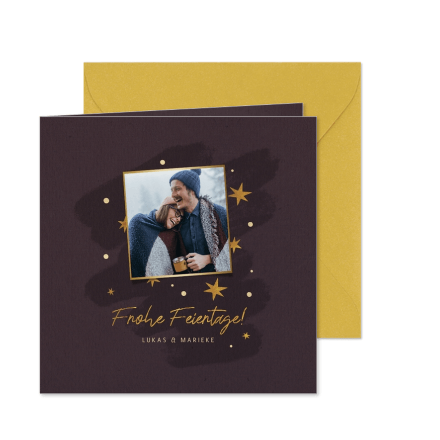Weihnachtskarte mit Foto und Sternen - Karteneindruck
