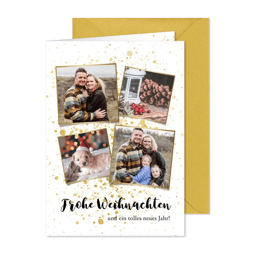 Weihnachtskarte mit Fotocollage Goldkonfetti - Karteneindruck