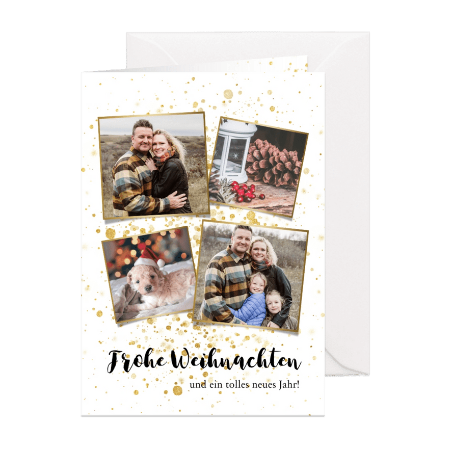 Weihnachtskarte mit Fotocollage Goldkonfetti - Karteneindruck
