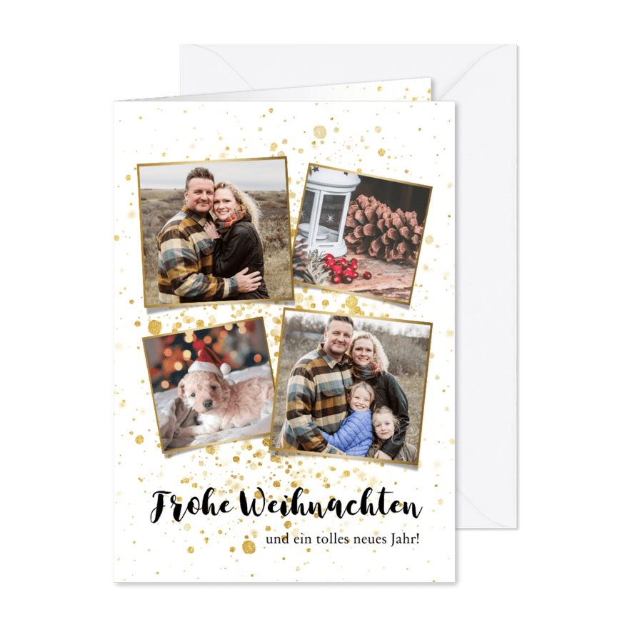 Weihnachtskarte mit Fotocollage Goldkonfetti - Karteneindruck