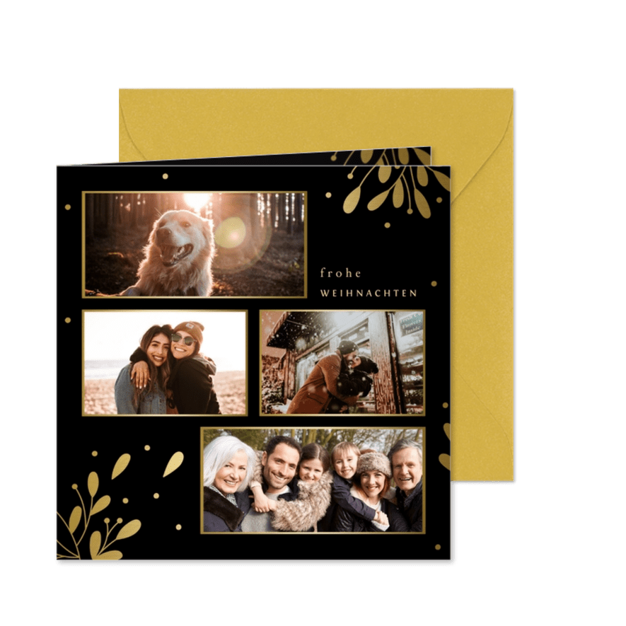 Weihnachtskarte mit Fotocollage in Goldrahmen - Karteneindruck