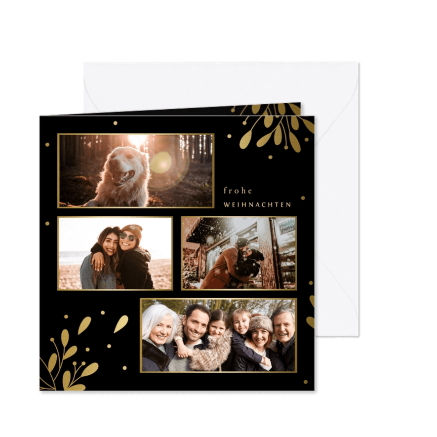Weihnachtskarte mit Fotocollage in Goldrahmen - Karteneindruck