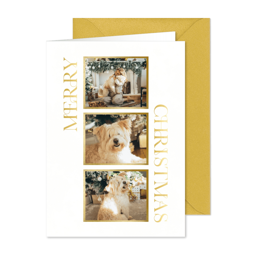 Weihnachtskarte mit Fotocollage 'Merry Christmas' Goldlook - Karteneindruck