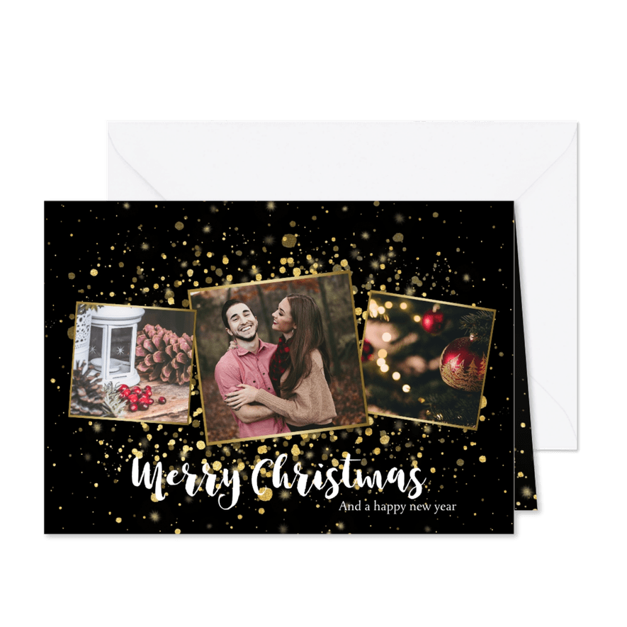 Weihnachtskarte mit Fotocollage und Tupfen in Goldlook - Karteneindruck