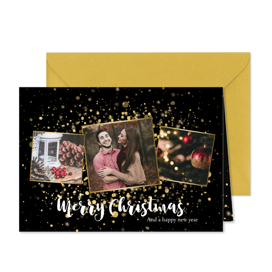 Weihnachtskarte mit Fotocollage und Tupfen in Goldlook - Karteneindruck